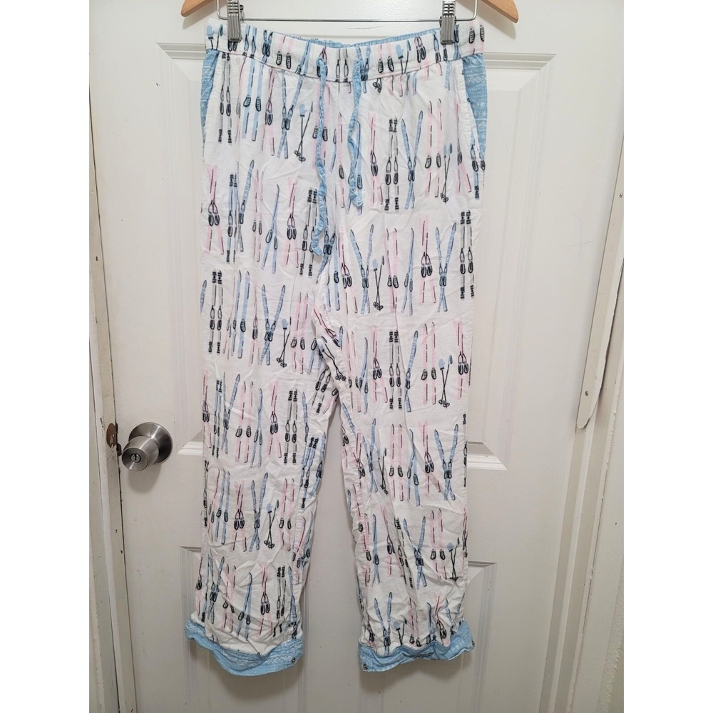 Munki Munki Fleece Women's Ski‎ Print Pajama Pants With Snap Closures
